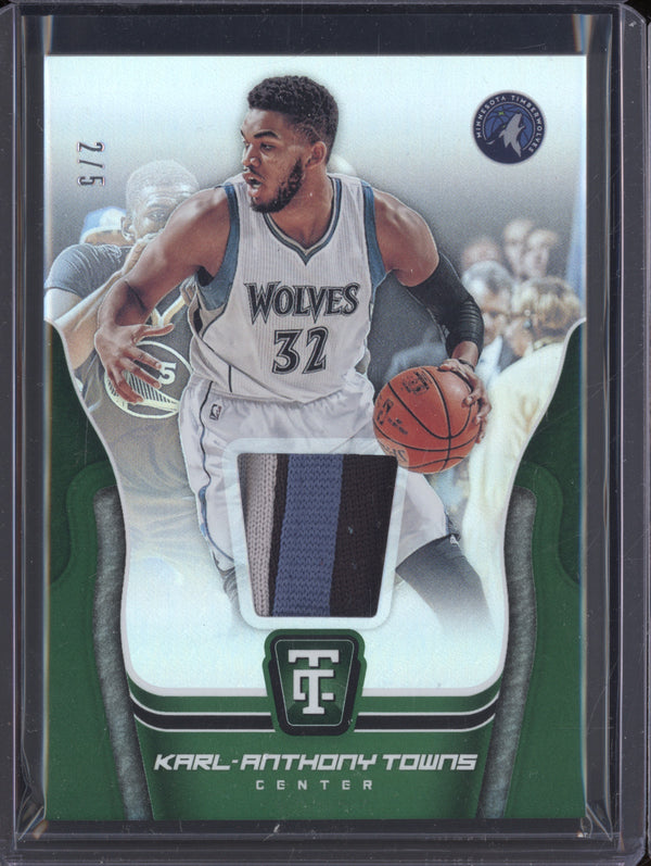 Karl-Anthony Towns 2017-18 Panini Totally Certified M-KAT Materials Green 2/5