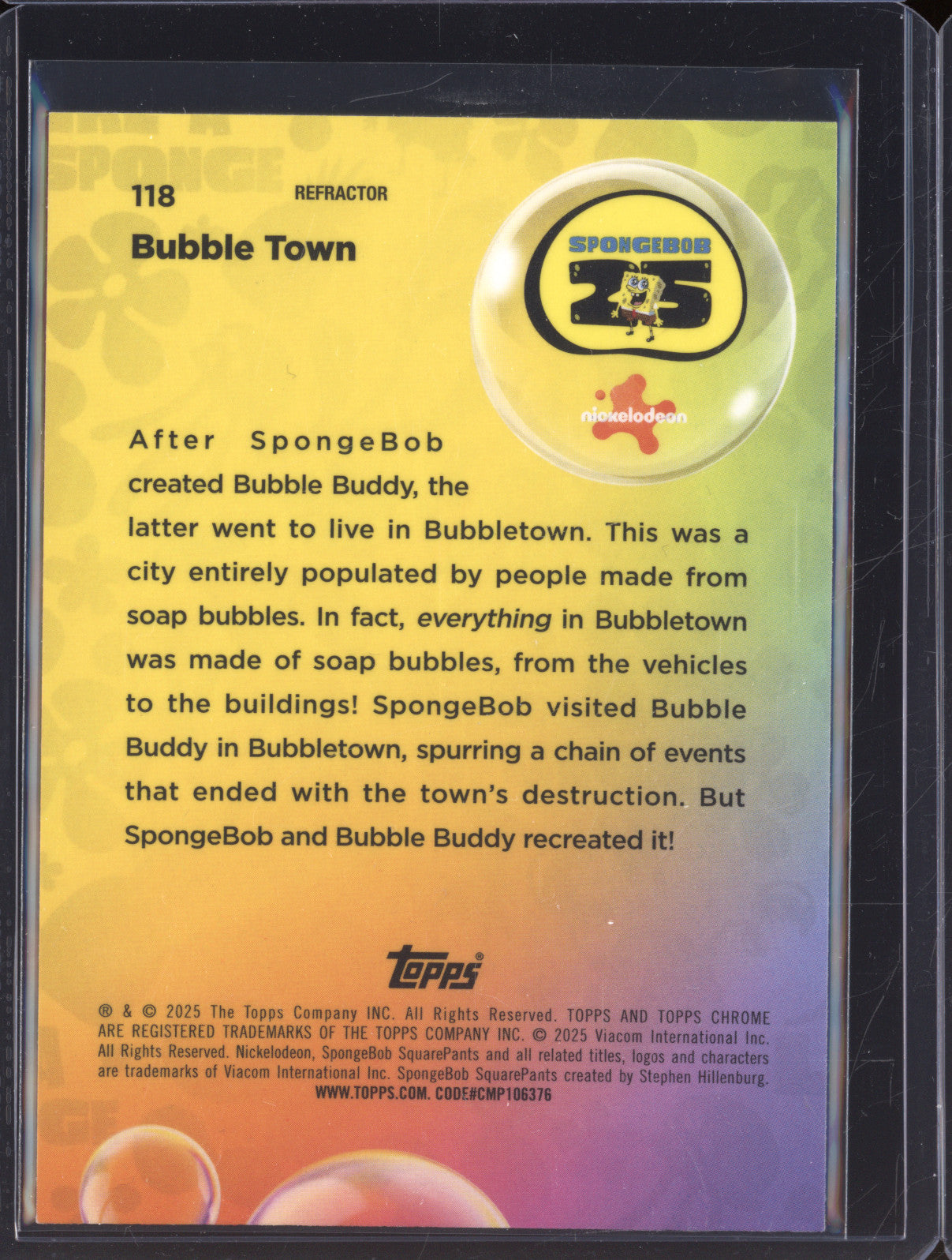 2025 Topps Chrome 25th Anniversary SpongeBob 118 Bubble Town Refractor