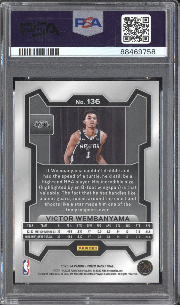 Victor Wembanyama 2023-24 Panini Prizm 136 RC PSA 10