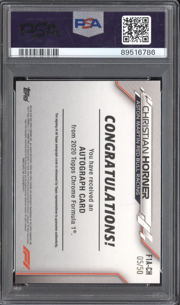 Christian Horner 2020 Topps Chrome F1 Gold Wave Refractor Auto 5/50 PSA 10/10