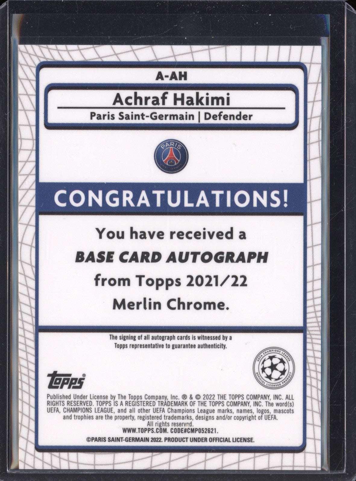 Achraf Hakimi 2021-22 Topps Merlin Chrome A-AH Auto