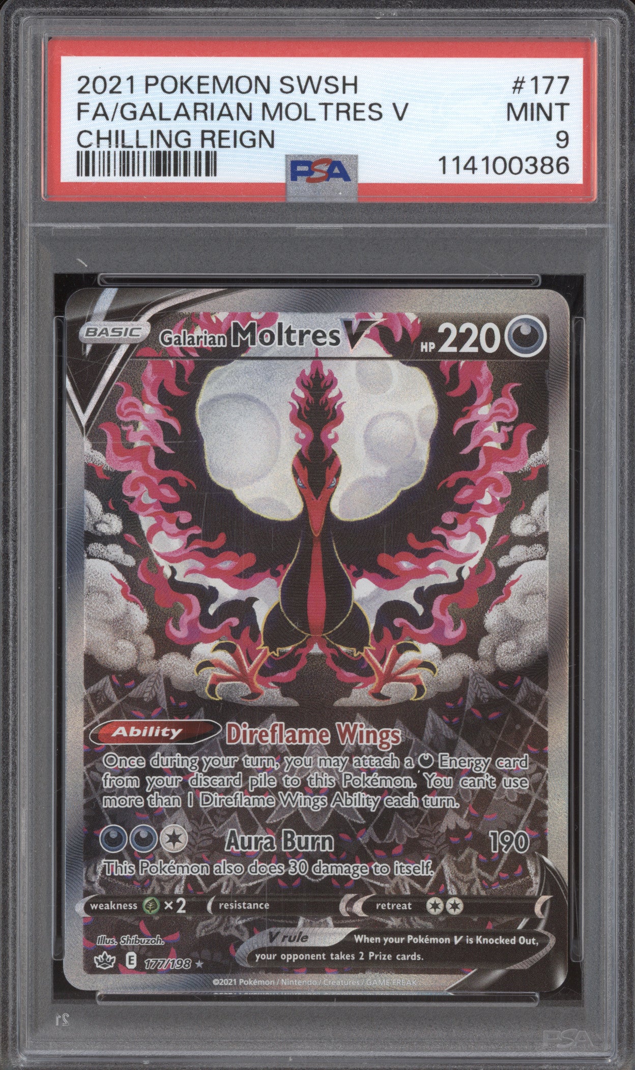 Galarian Moltres V 2021 Pokemon Chilling Reign 177/198 Full Art PSA 9