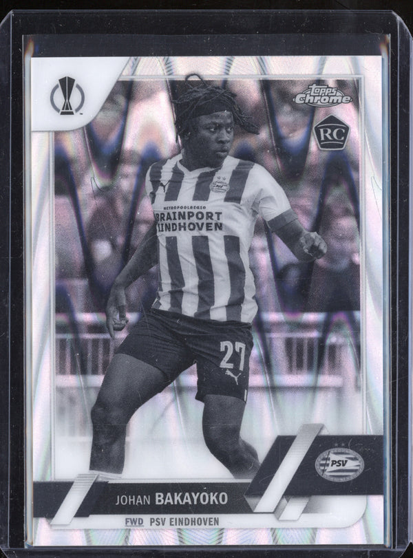 Johan Bakayoko 2022-23 Topps Chrome UEFA 126 Black & White Ray Wave RC