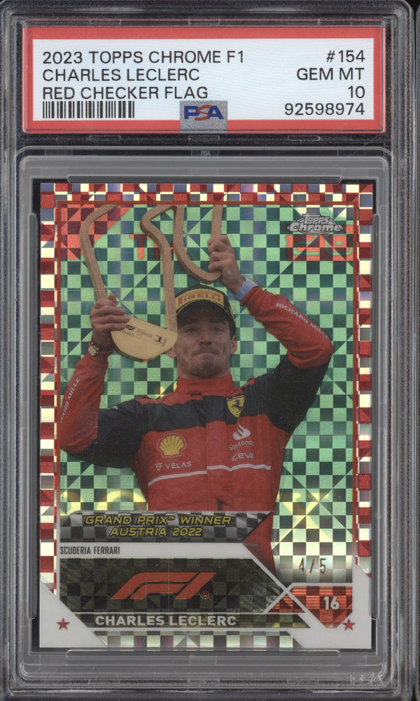 Charles Leclerc 2023 Topps Chrome F1 154 Red Checker Flag 4/5 PSA 10