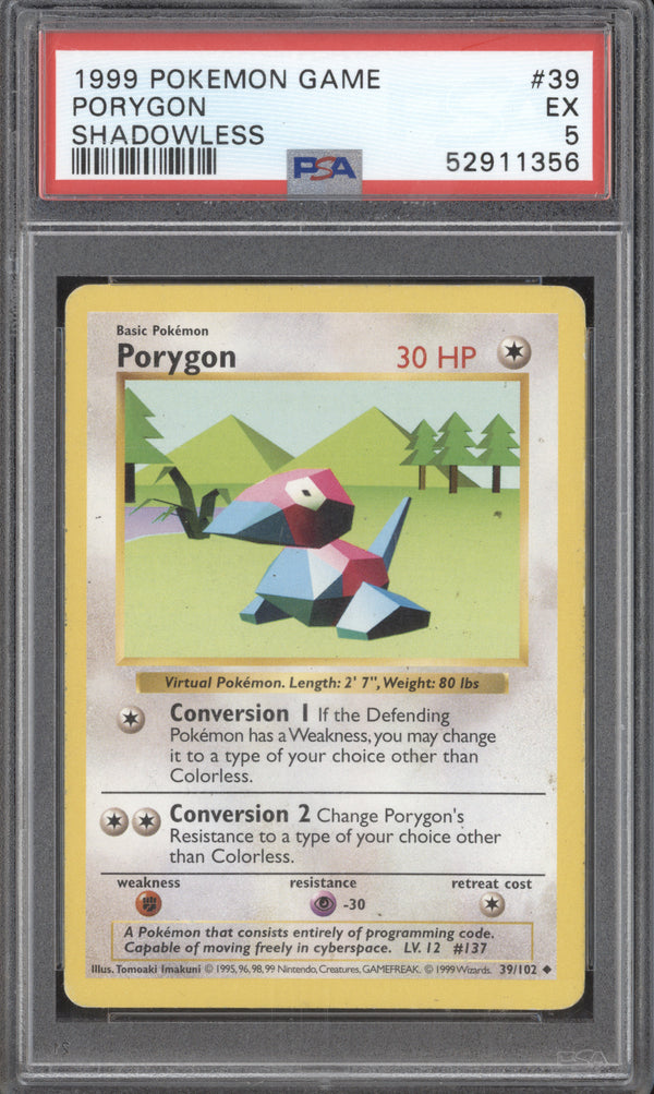 Porygon 1999 Pokemon Base Set 39 Shadowless PSA 5