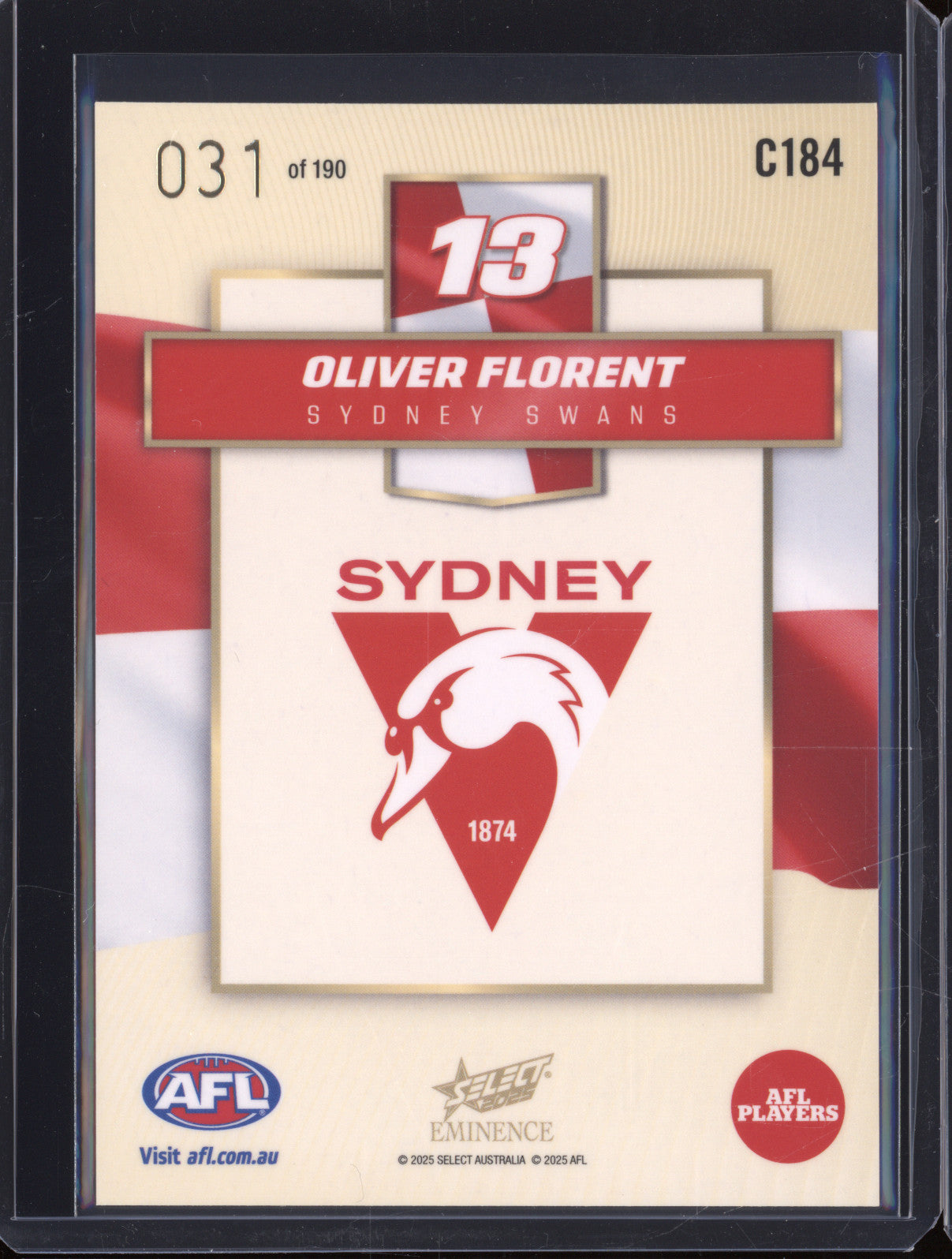 2025 AFL Select Eminence Colours C184 Oliver Florent 031/190