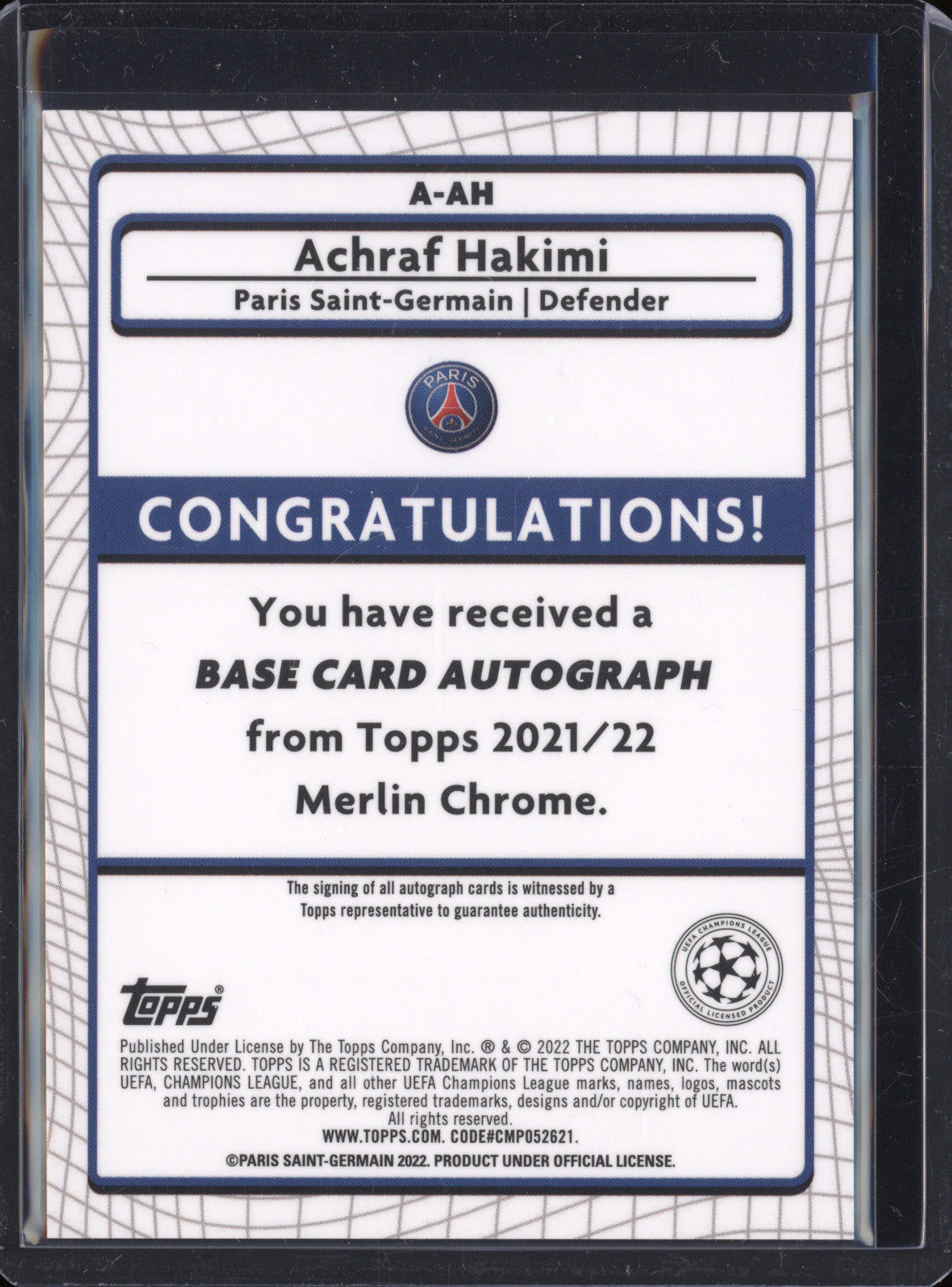 Achraf Hakimi 2021-22 Topps Merlin Chrome A-AH  Auto