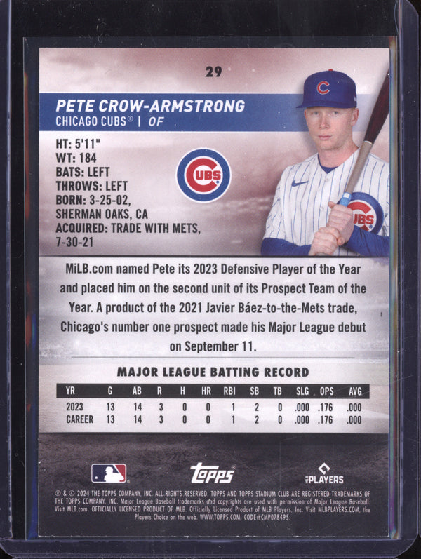 Pete Crow-Armstrong 2024 Topps Stadium Club 29 Rookie Design Variation RC