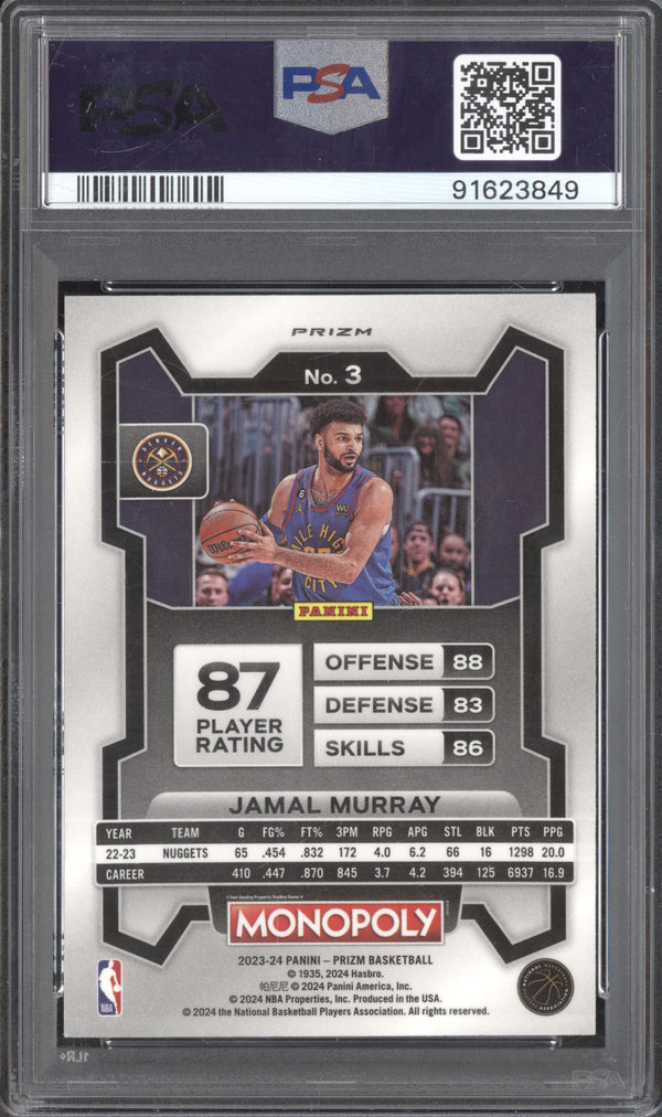 Jamal Murray 2023-24 Panini Prizm Monopoly 3 Monopoly Man Black & White PSA 10