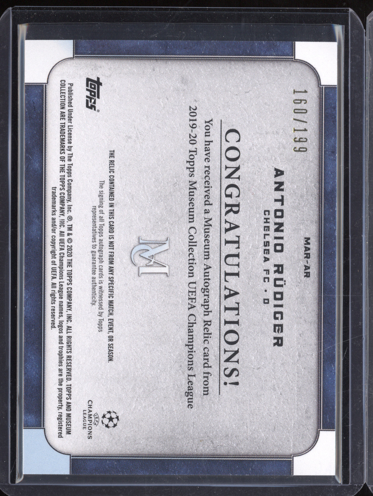 Antonio Rudiger 2019-20 Topps Museum Collection MAR-AR Museum Auto Relic 160/199