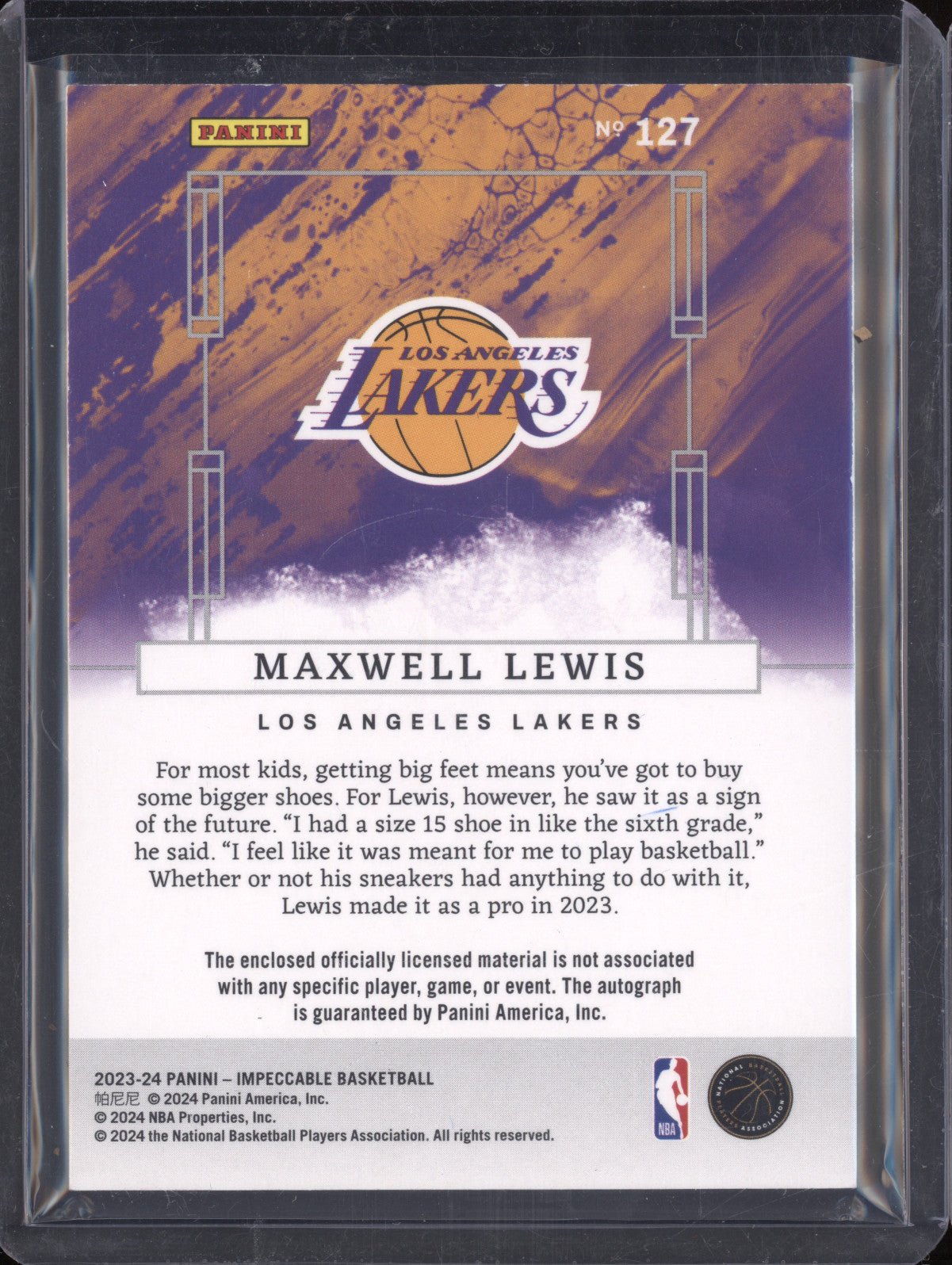 Maxwell Lewis 2023-24 Panini Impeccable 127 Rookie Jersey Auto Int RC 42/88