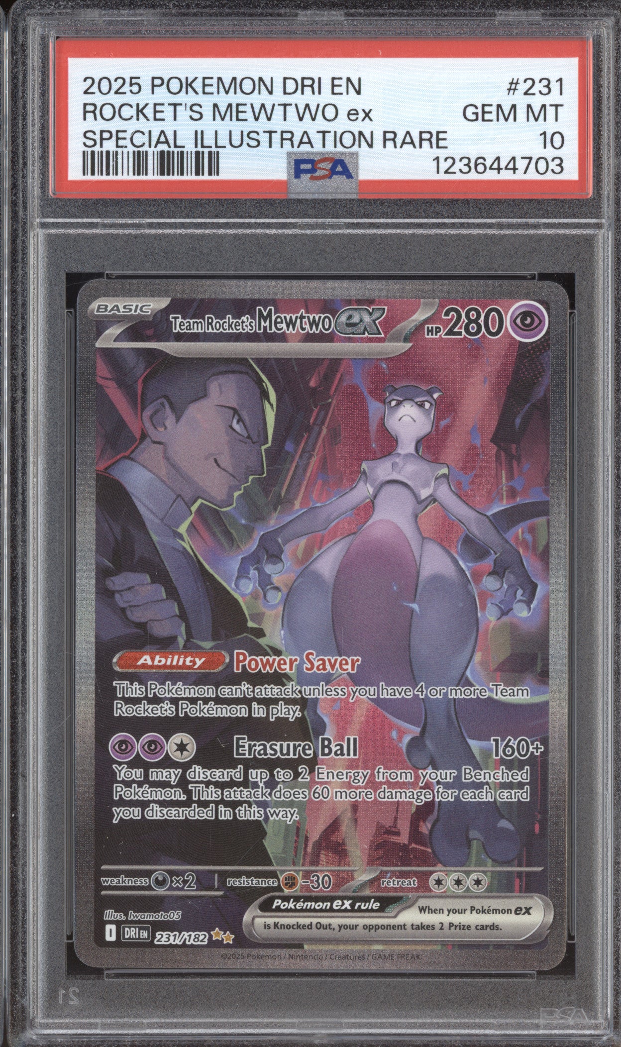 2025 Pokemon Destined Rivals 231 Team Rocket's Mewtwo Ex Special Illustration Rare PSA 10