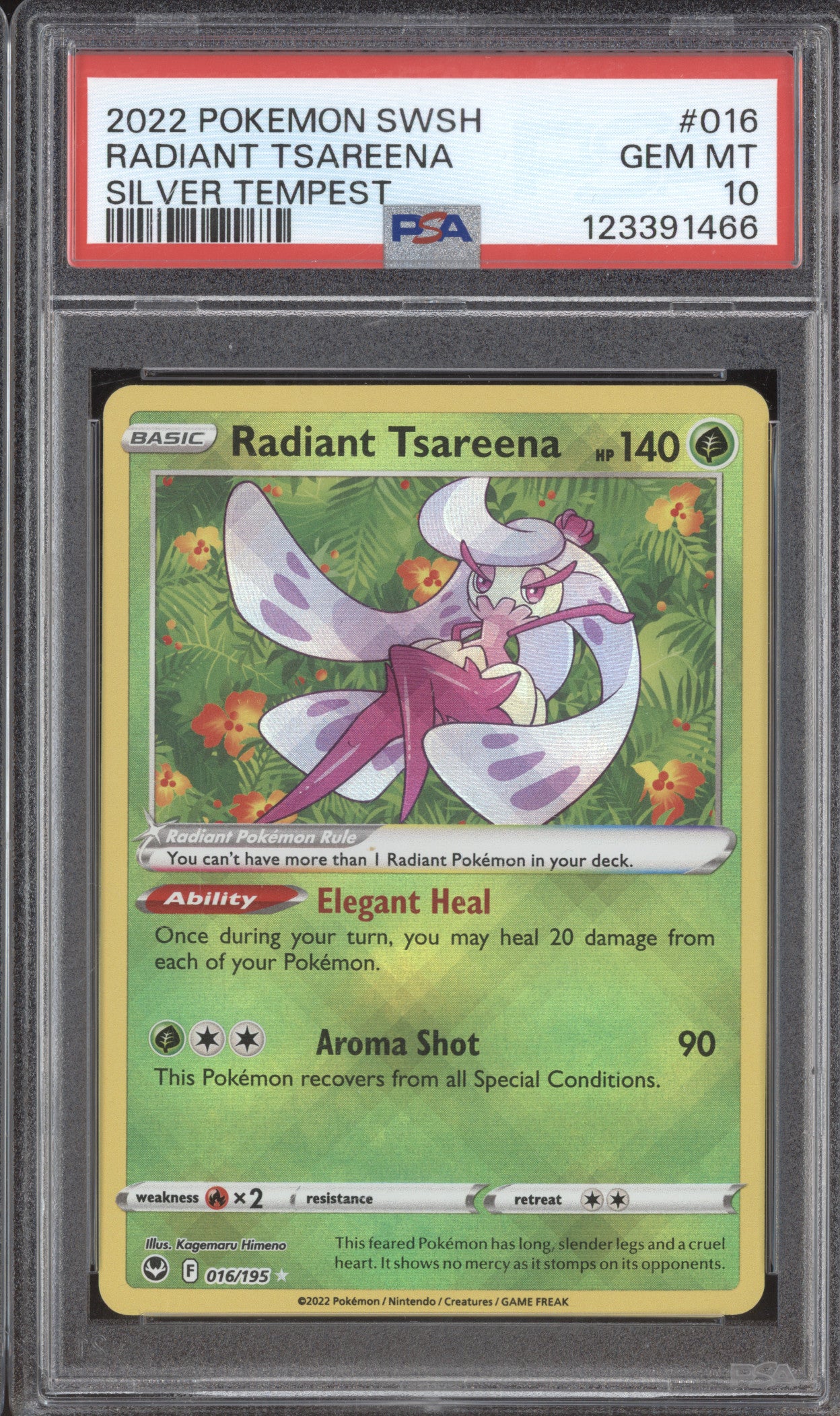 2022 Pokemon Silver Tempest 016/195 Radiant Tsareena PSA 10