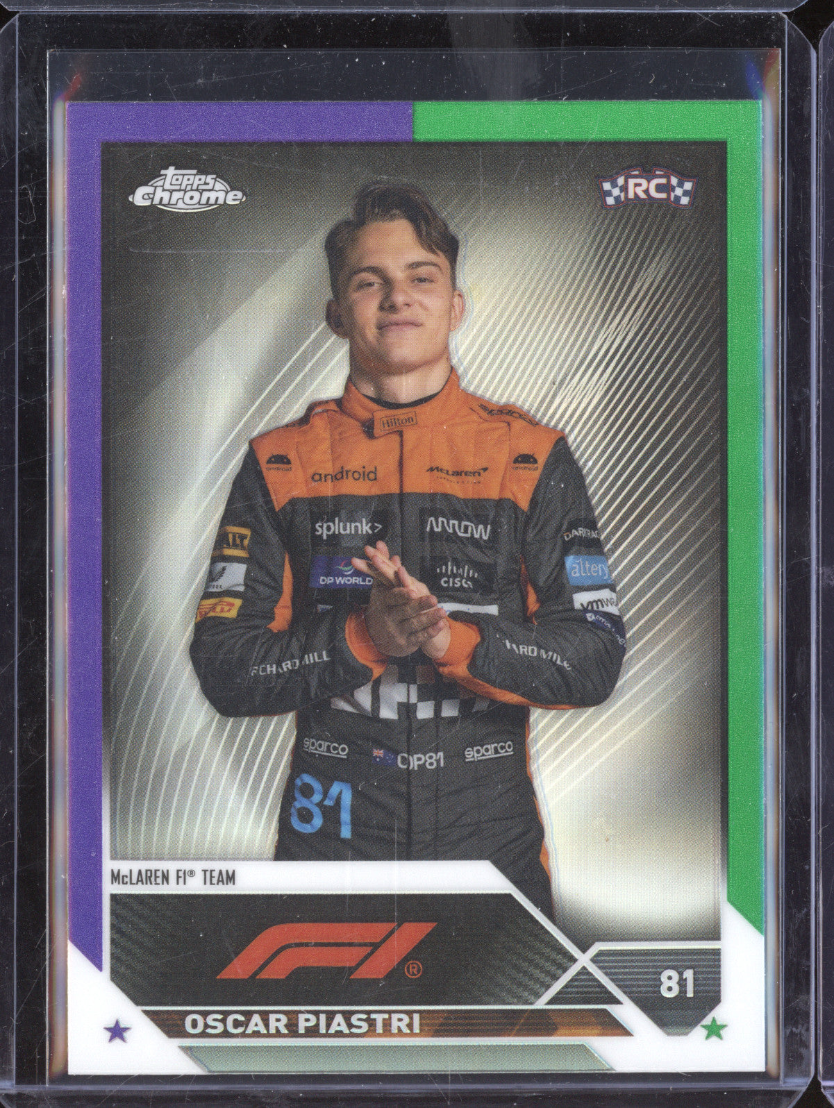 Oscar Piastri 2023 Topps Chrome 40 Purple Green Refractor RC