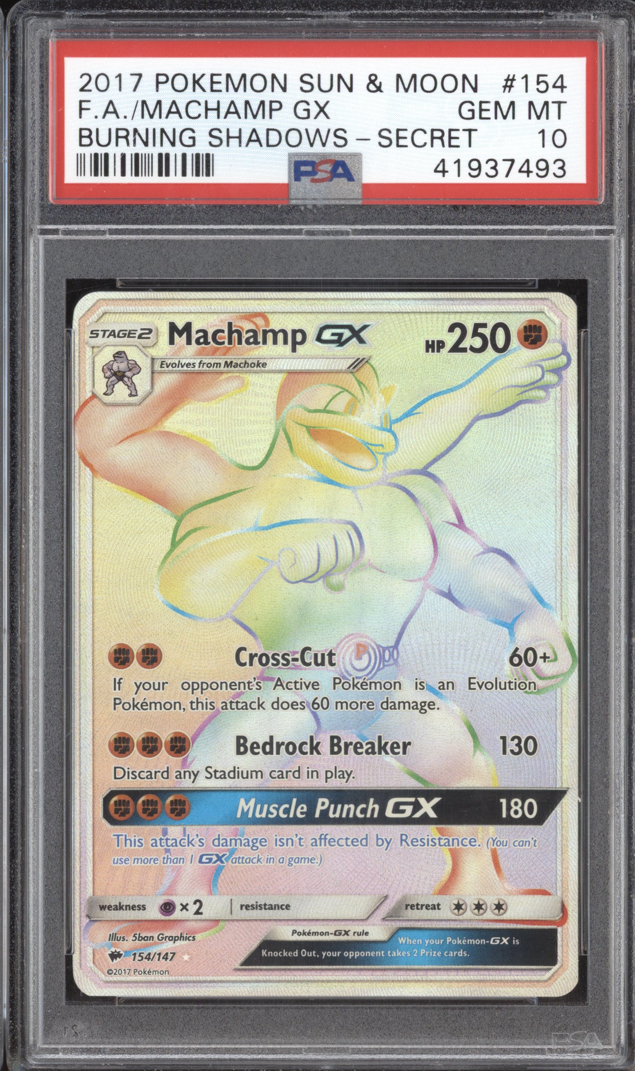 Machamp GX 2017 Pokemon Burning Shadows 154/147 Secret Rare PSA 10