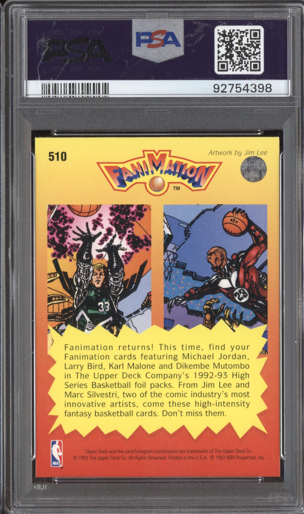 1992 Upper Deck 510 Michael Jordan, Larry Bird Fanimation PSA 9
