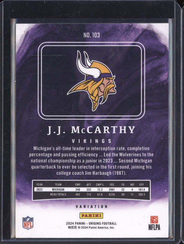 J.J. McCarthy 2024 Panini Origins 103 Variation RC