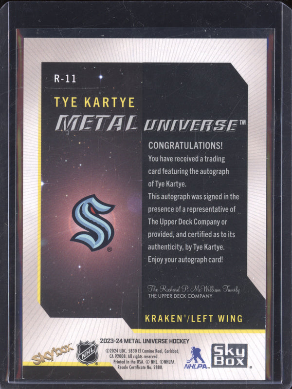 Tye Kartye 2023-24 SkyBox Metal Universe R-11 2008-09 Rookie Retro Auto RC