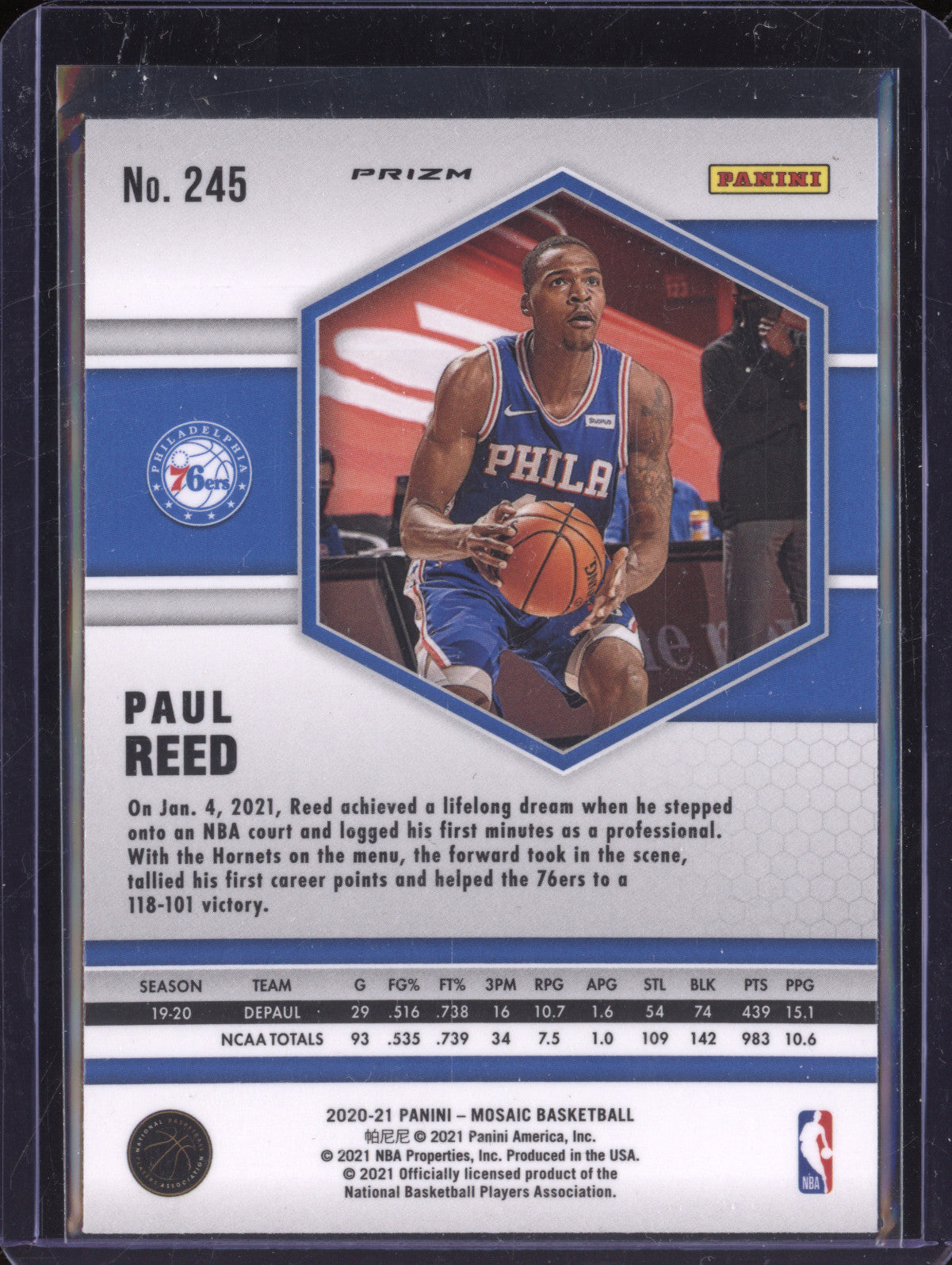 Paul Reed 2020-21 Panini Mosaic 245 Genesis RC