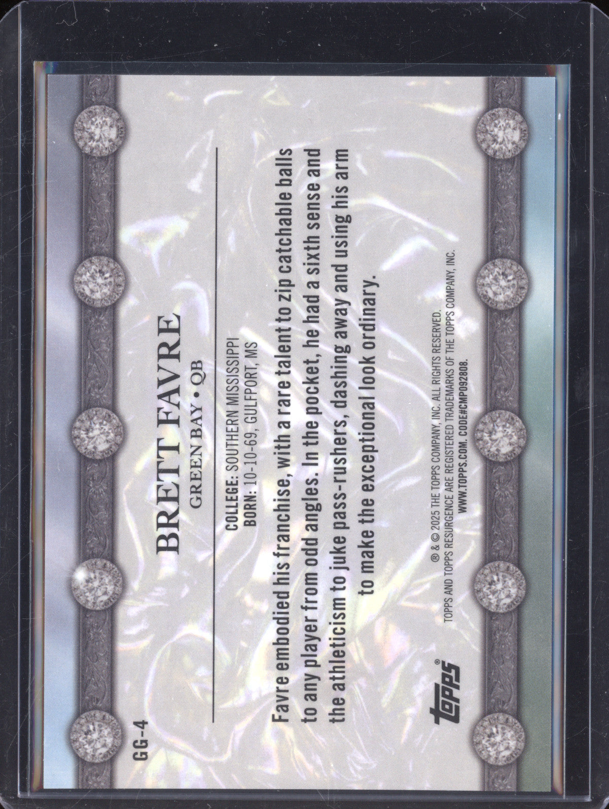 Brett Favre 2024 Topps Resurgence GG-4 Glimmer and Gleam Pink Power Surge 2/10