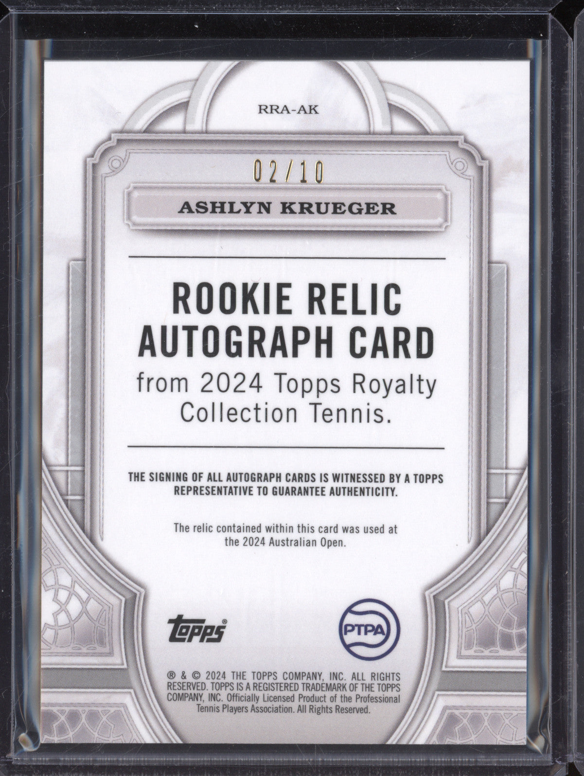 Ashlyn Krueger 2024 Topps Royalty RRA-AK Rookie Relic Auto Gold RC 2/10