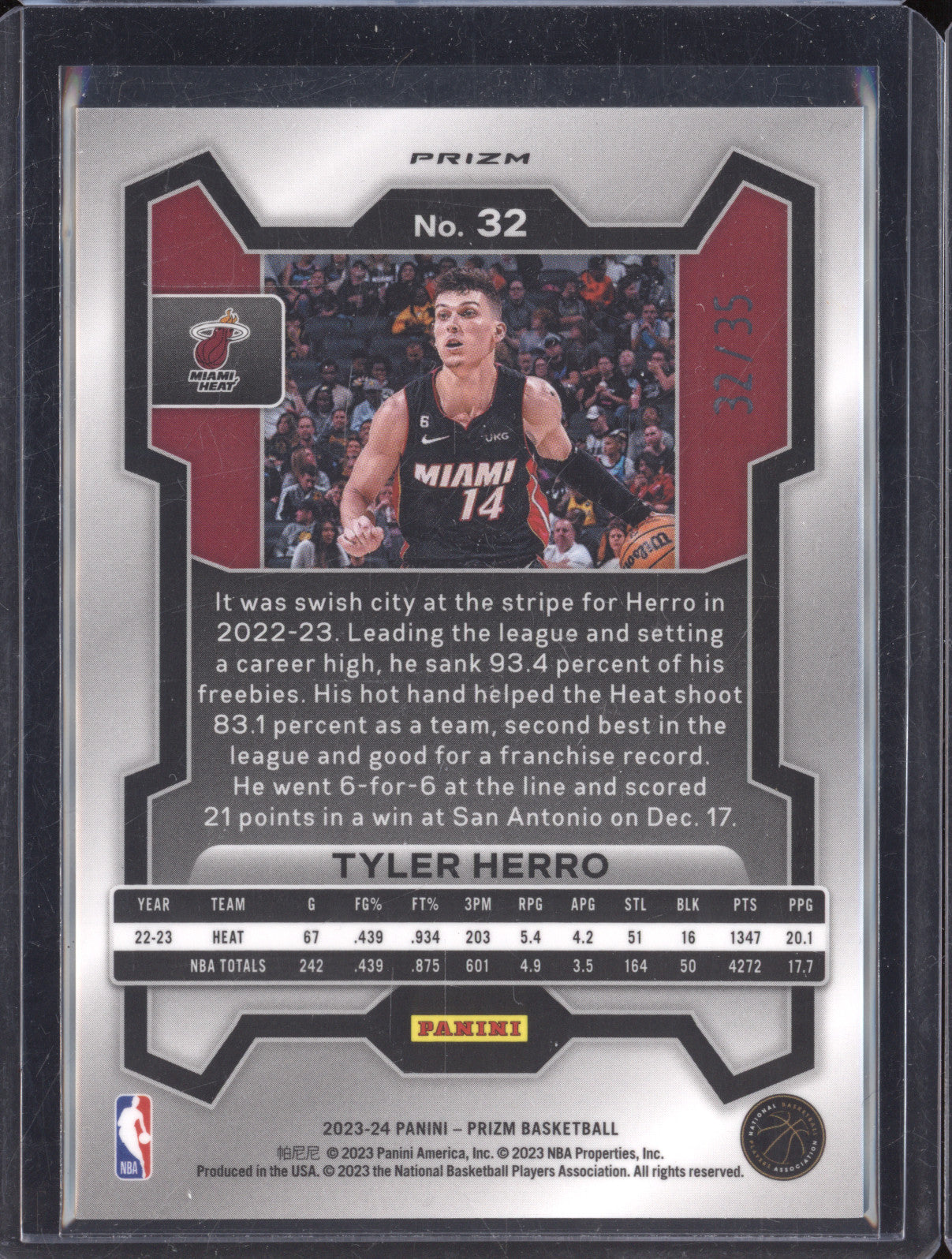 Tyler Herro 2023-24 Panini Prizm 32 Purple Pulsar 32/35