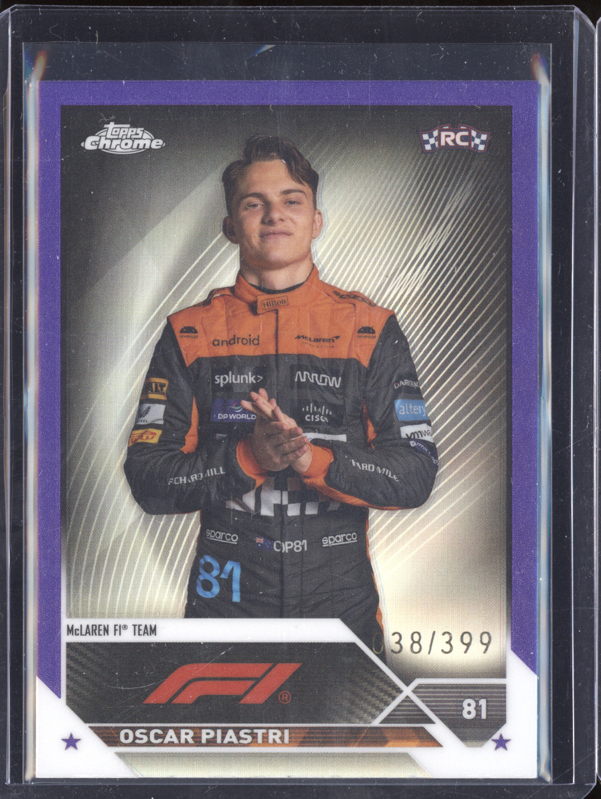 Oscar Piastri 2023 Topps Chrome 40 Purple Refractor RC 38/399