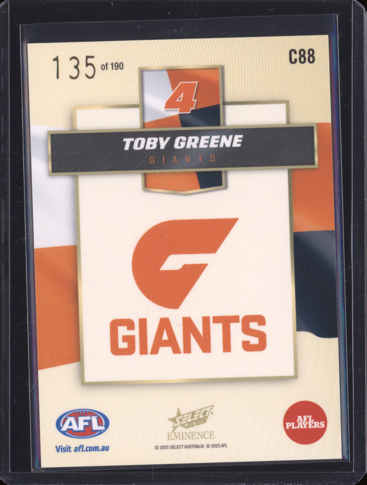 2025 AFL Select Eminence Colours C88 Toby Greene 135/190