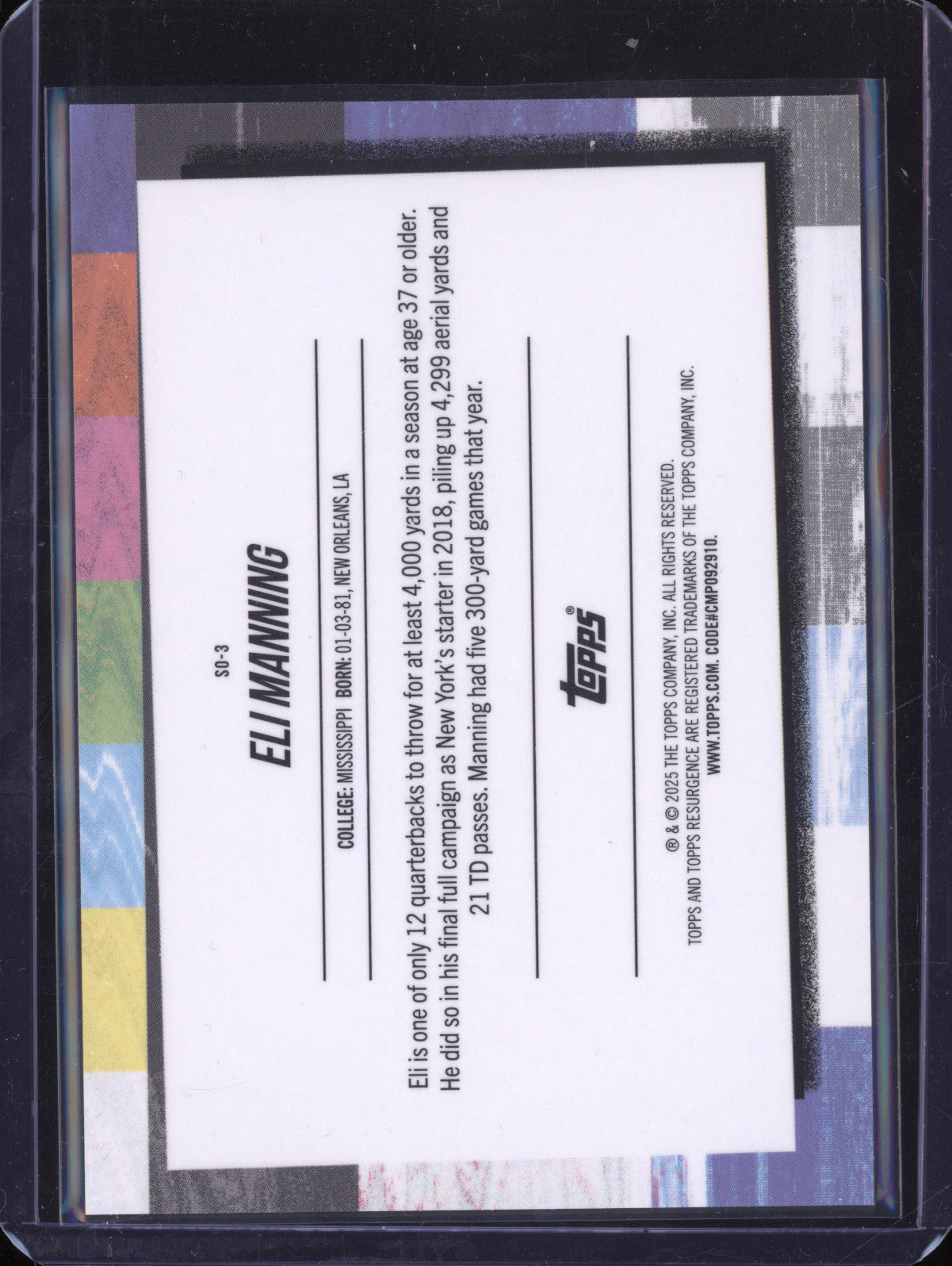 Eli Manning 2024 Topps Resurgence SO-4 Sign-Off