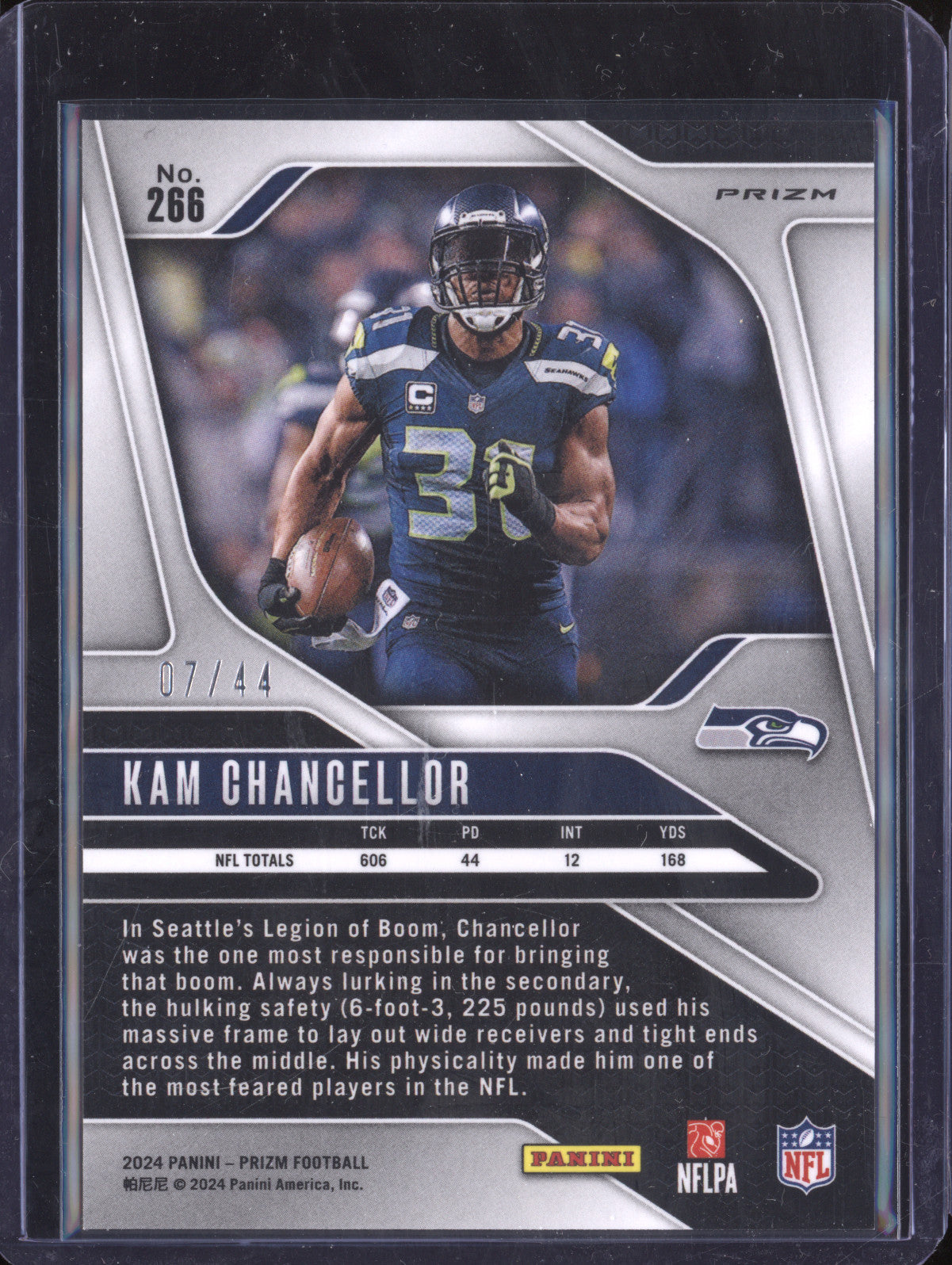 Kam Chancellor 2024 Panini Prizm 266 Red and Yellow 7/44