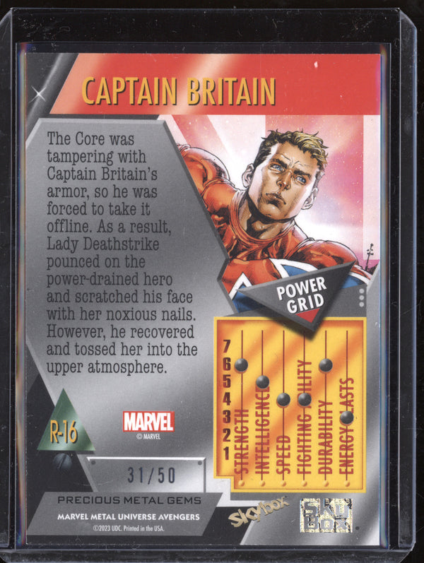 Captain Britain 2024 Skybox Metal Universe Avengers Blue Precious Metal Gems /50