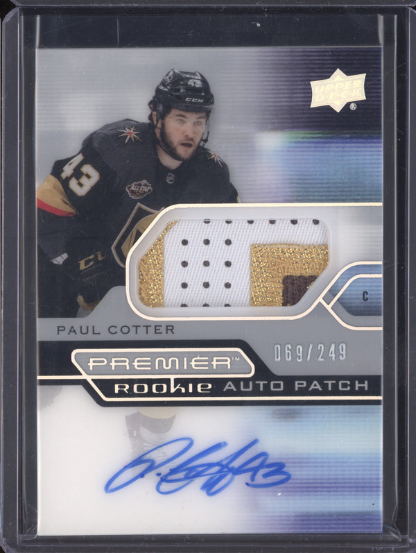 Paul Cotter 2021-22 Upper Deck Premier AR-PC Rookie Auto Patch RC 69/249