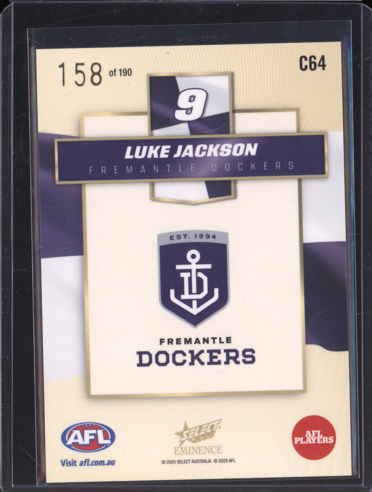 2025 AFL Select Eminence Colours C64 Luke Jackson 158/190