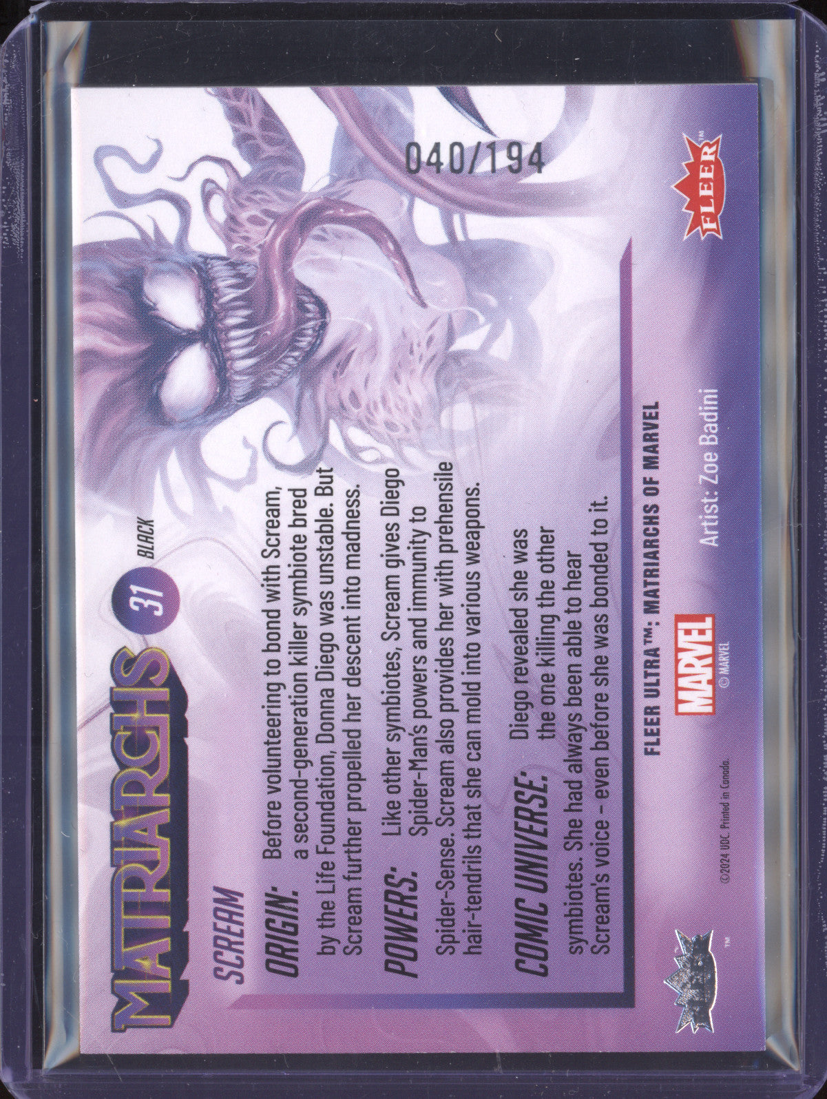 Scream 2024 Fleer Matriarchs of Marvel 31 Black 40/194