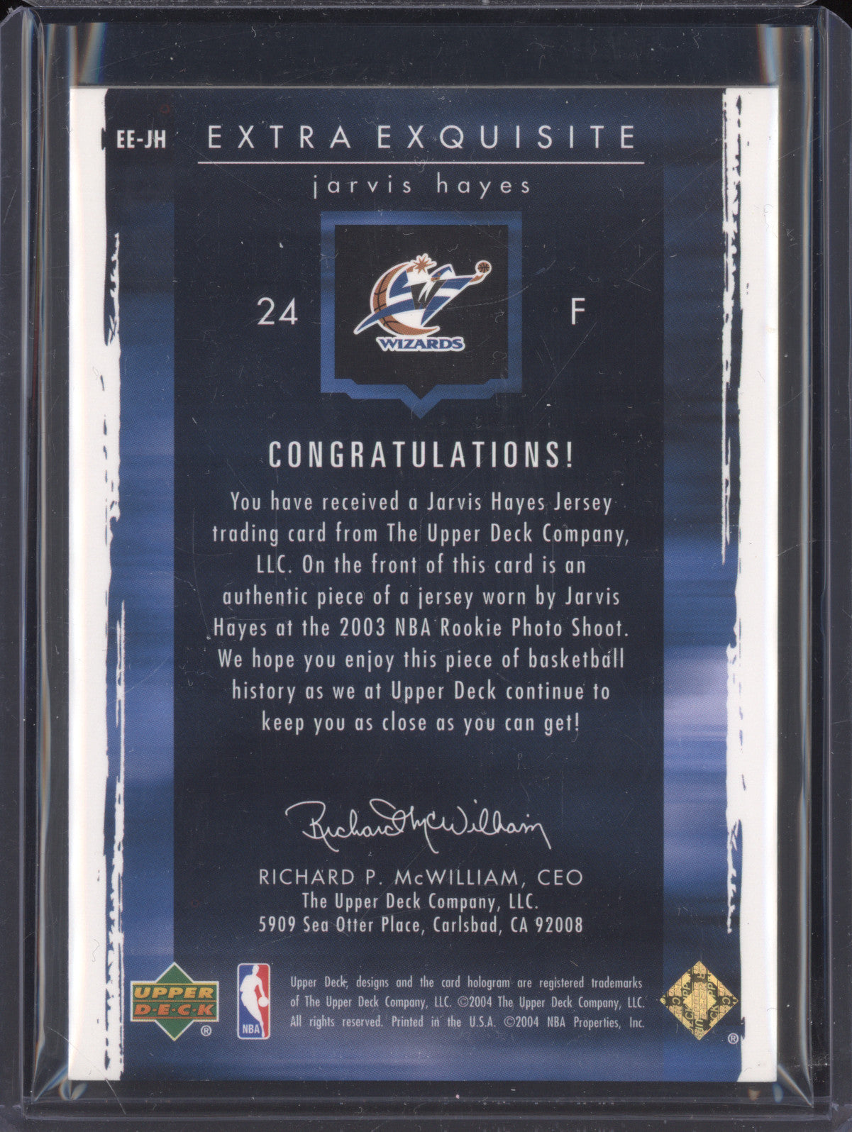 Jarvis Hayes 2003-04 UD Exquisite Collection EE-JH Jumbo Rookie Jersey RC 7/75