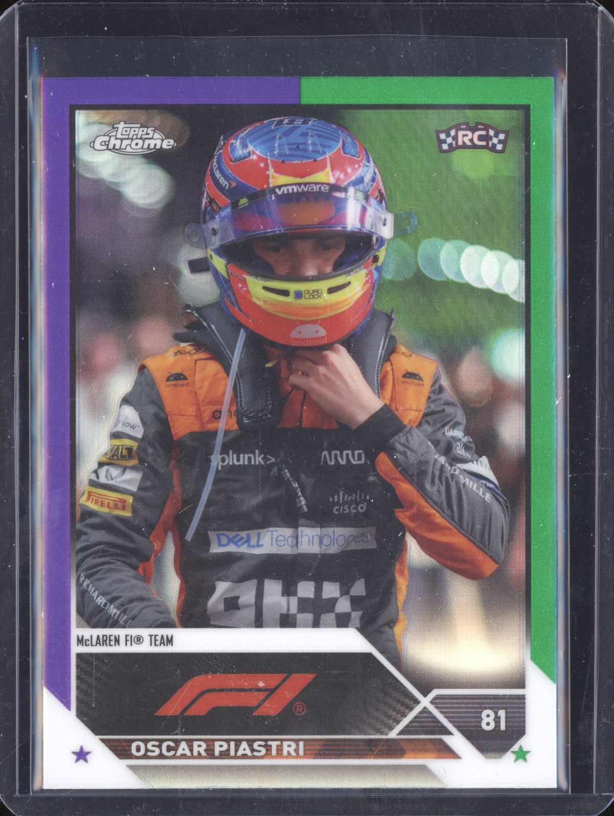 Oscar Piastri 2023 Topps Chrome 41 Purple Green Refractor RC