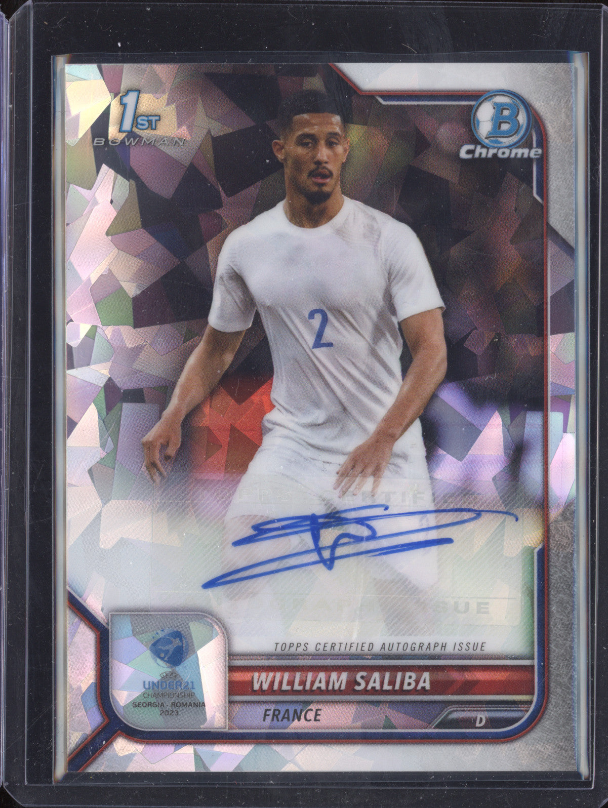 William Saliba 2022 Bowman Chrome Under 21 Euro CA-WS 1st Cracked Ice Auto /125