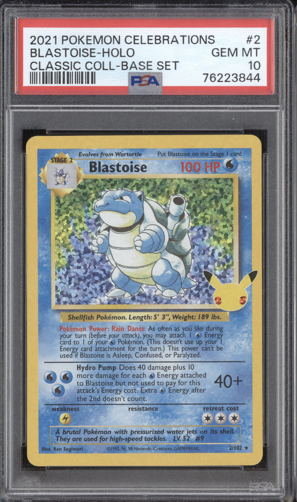 Blastoise 2021 Pokemon Celebrations 2/102 Classic Collection PSA 10