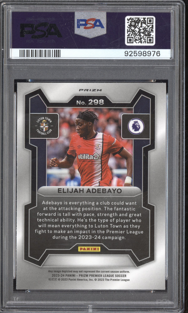 Elijah Adebayo 2023-24 Panini Prizm Premier League Tiger Stripe Choice RC PSA 8