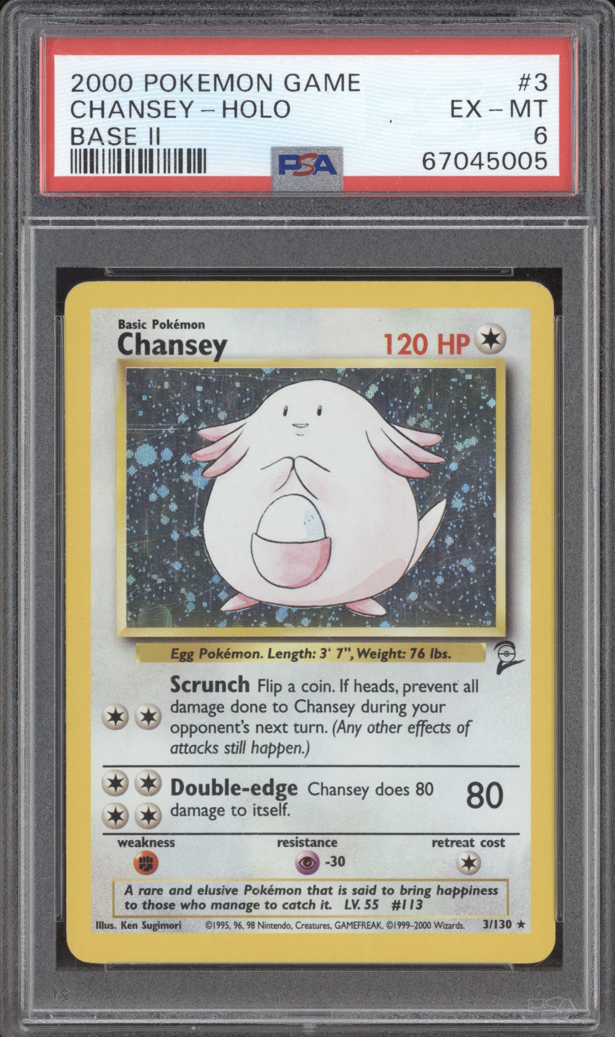 2000 Pokemon Base Set 2 3/130 Chansey Holo PSA 6