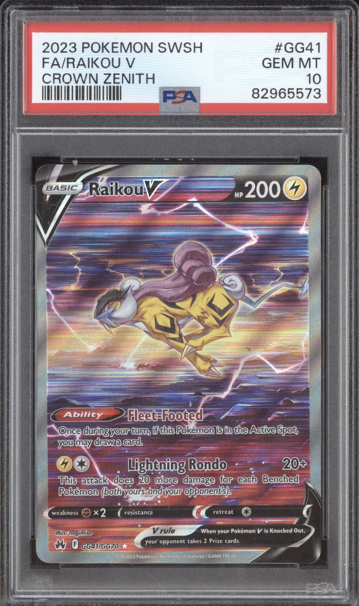 2023 Pokemon Crown Zenith GG41/GG70 Raikou V Full Art PSA 10