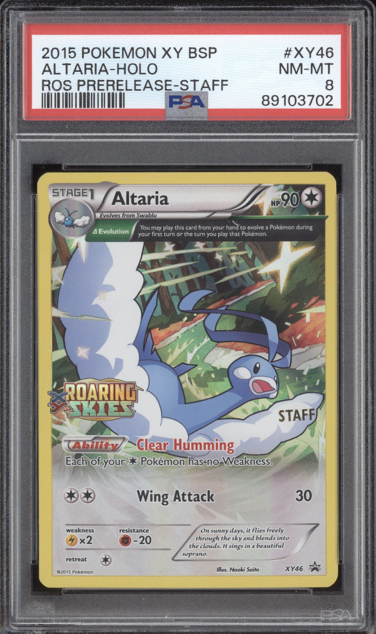 Altaria Holo 2015 Pokemon Roaring Skies XY46 Prerelease Staff Promo PSA 8