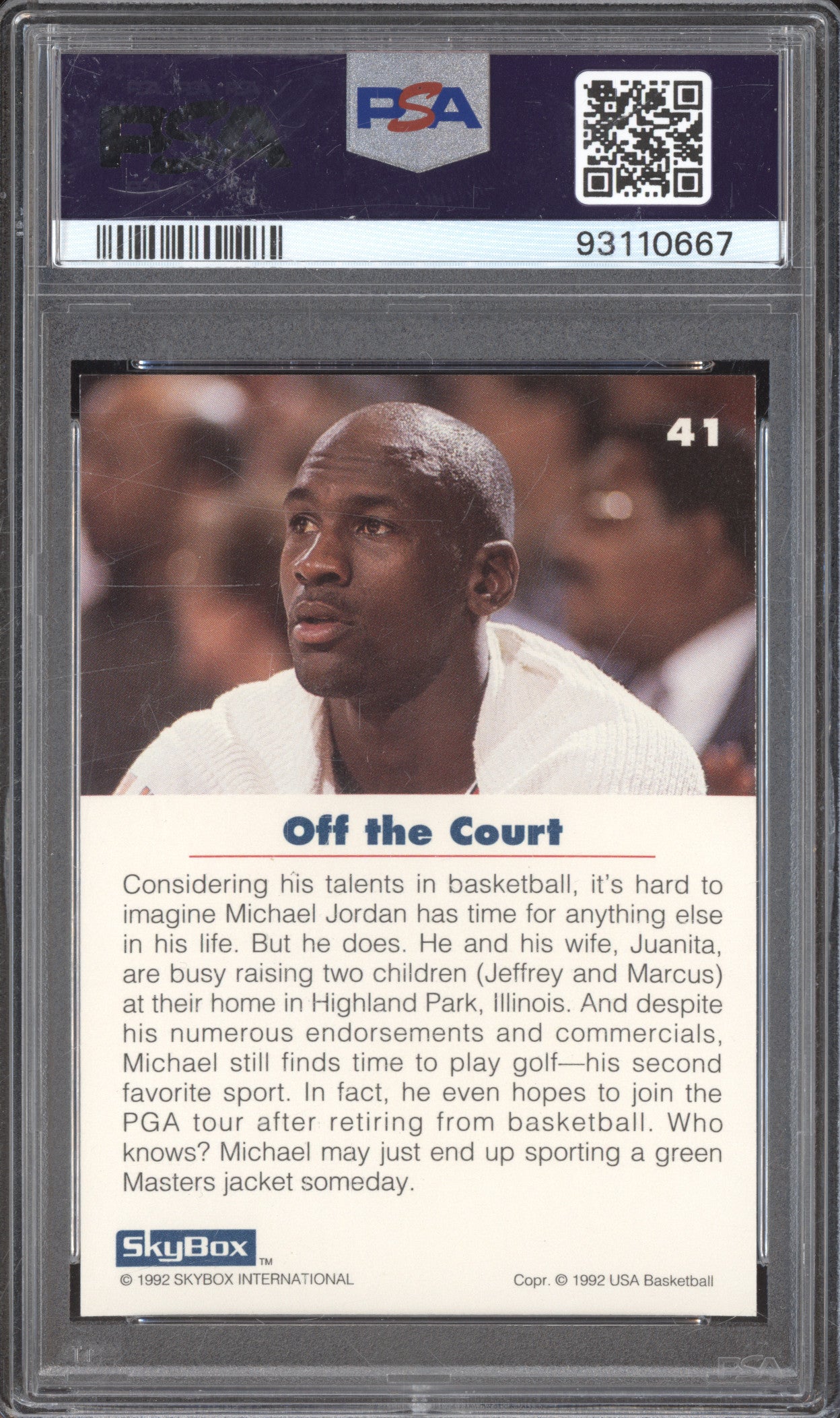 1992 Skybox USA Basketball 41 Michael Jordan PSA 8