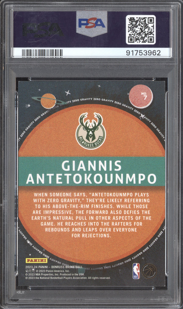 Giannis Antetokounmpo 2023-24 Panini Donruss 7 Zero Gravity PP Gold 8/10 PSA 8