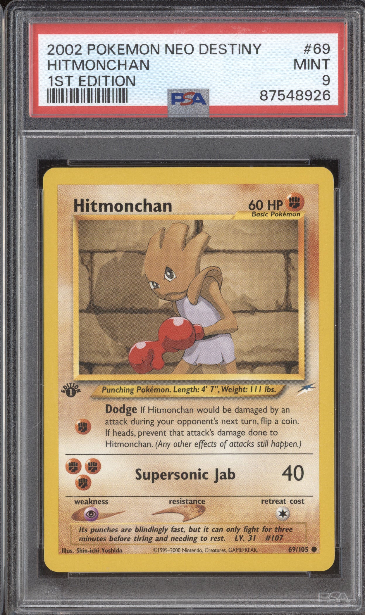 2002 Pokemon Neo Destiny 69/105 Hitmonchan 1st Edition PSA 9