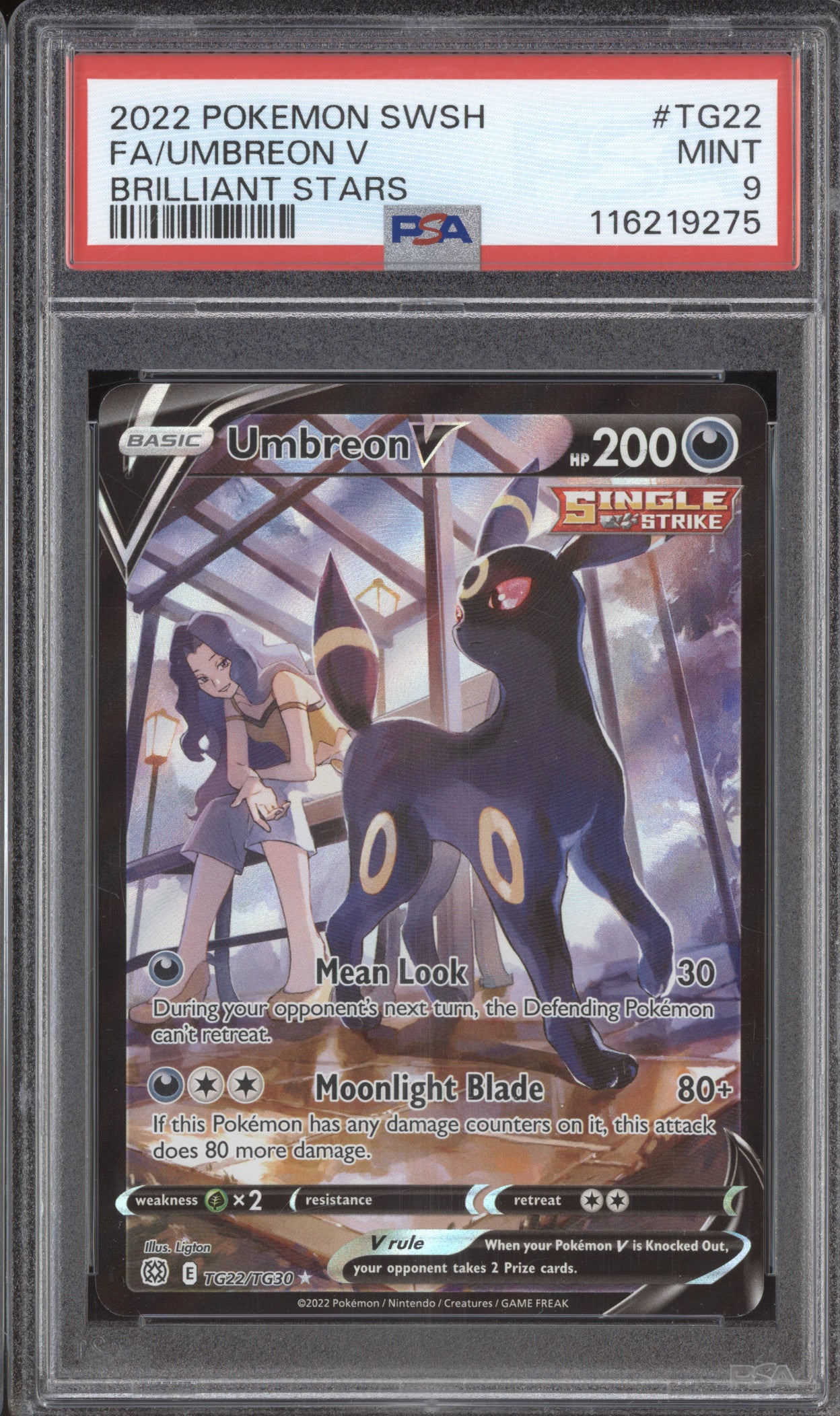 Umbreon V 2022 Pokemon Brilliant Stars TG22/TG30 Full Art PSA 9