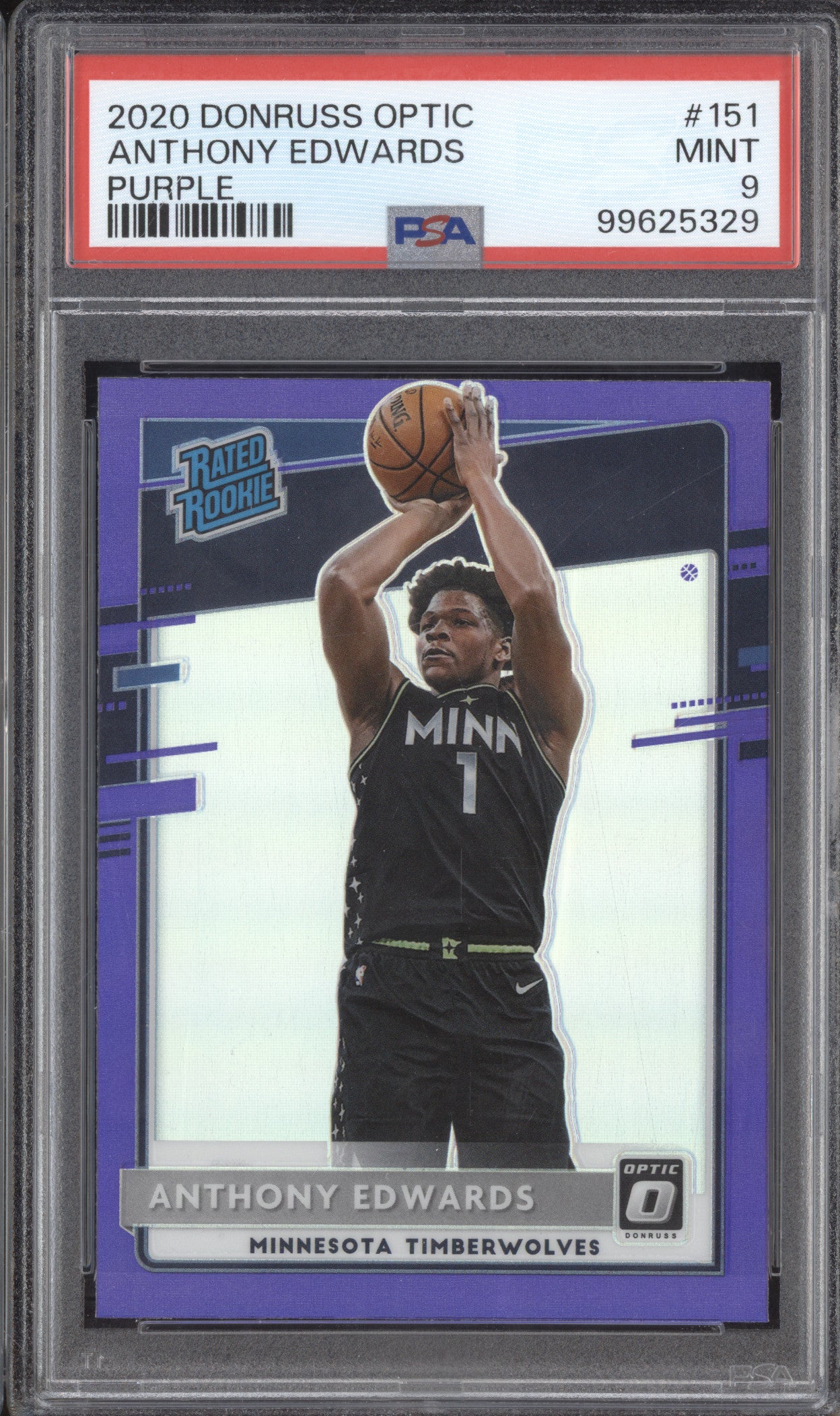 Anthony Edwards 2020-21 Panini Donruss Optic 151 Purple RC PSA 9