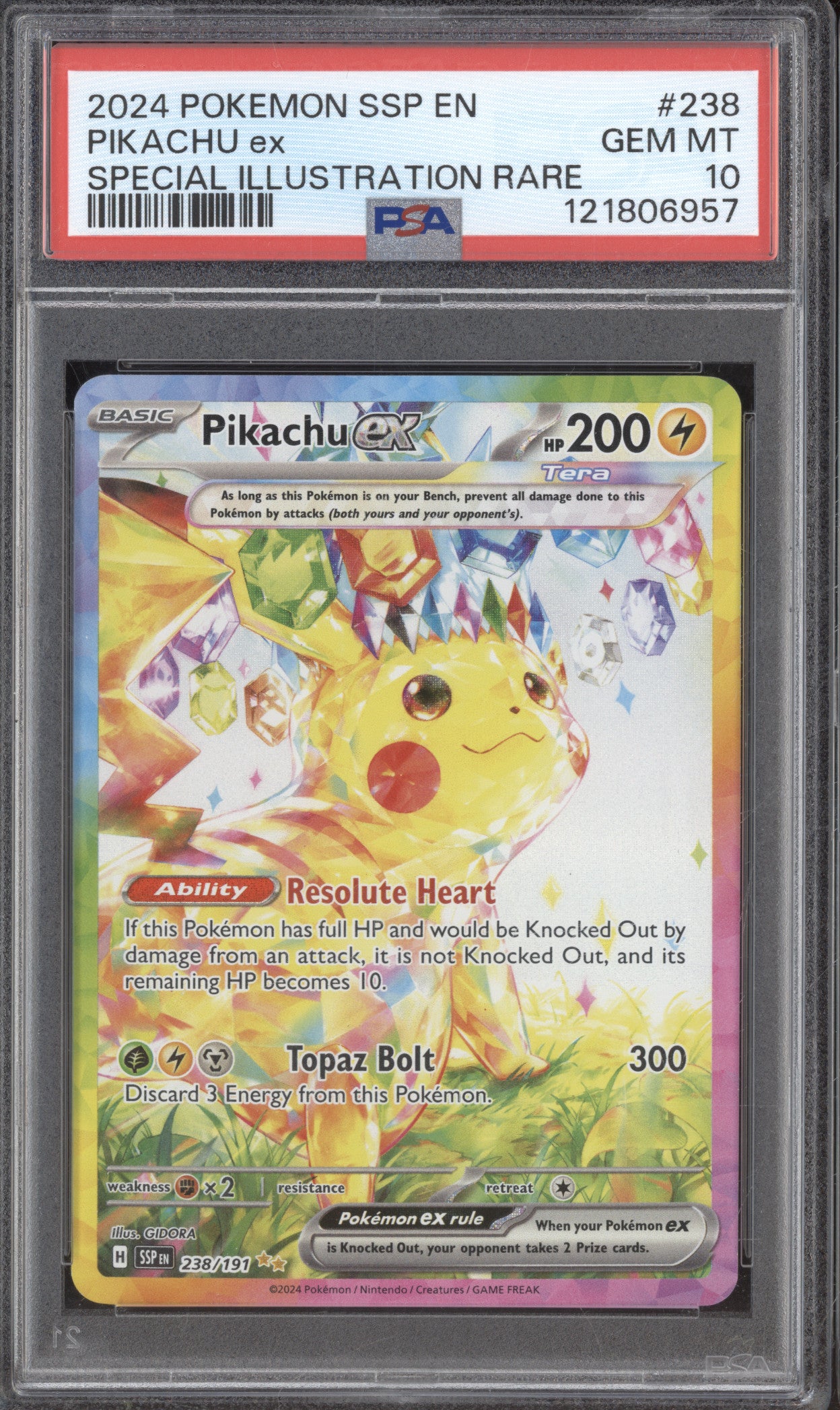 Pokemon Surging Sparks SSP 238/191 Pikachu ex Special Illustration Rare PSA 10
