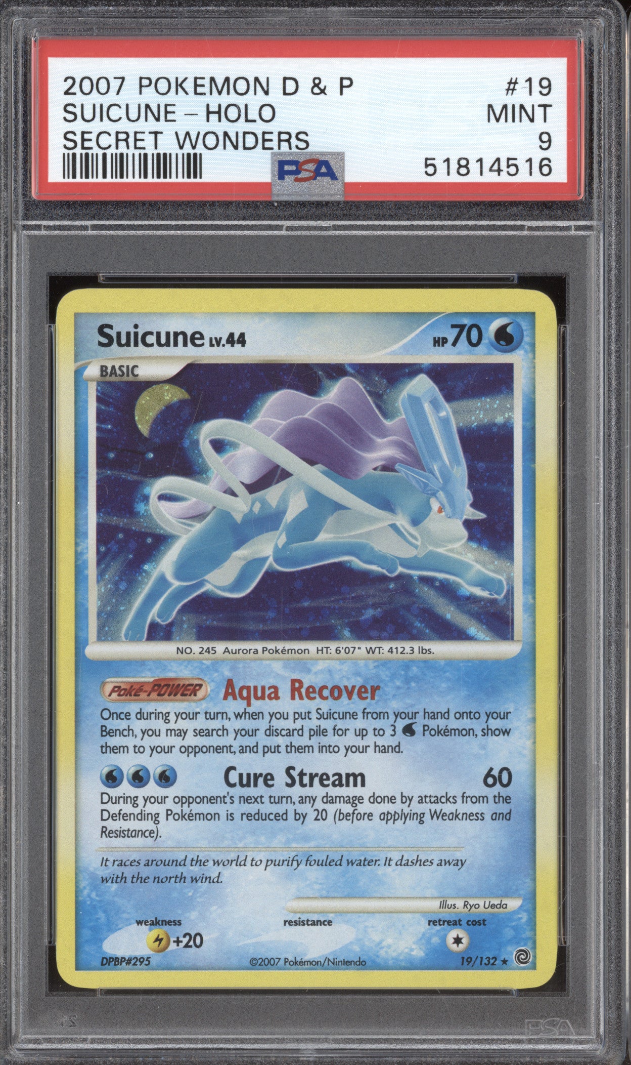 2007 Pokemon Secret Wonders 19/132 Suicune Holo PSA 9