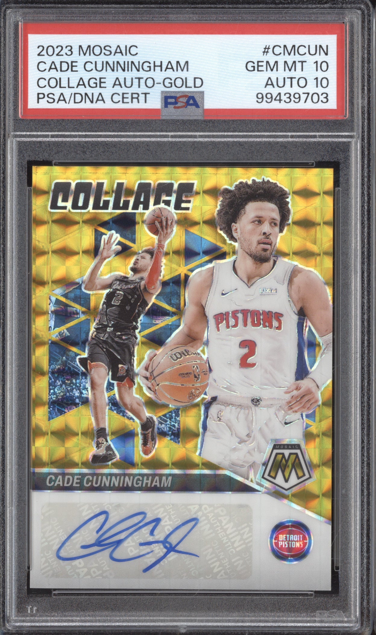 Cade Cunningham 2023-24 Panini Mosaic CM-CUN Collage Auto Gold 5/10 PSA 10/10